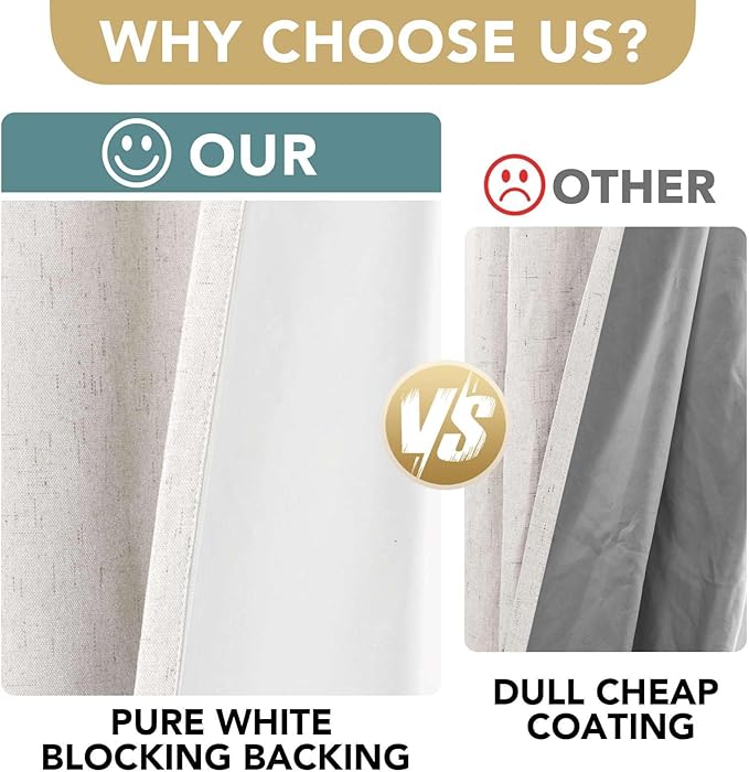 H.VERSAILTEX Ivory Curtains Blackout, 100% Blackout Linen Curtains