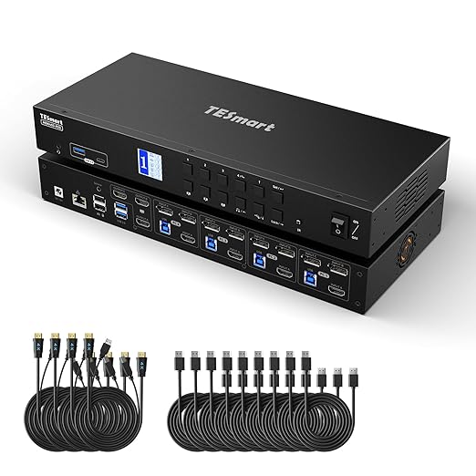 TESmart USB 3.0 KVM Switch 3 Monitors 4 Computers 4K@60Hz, HDMI+DP KVM Docking