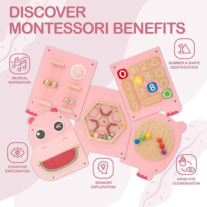 Monläurd® Hippo Montessori Busy Board, Sensory Board, Educational Toys