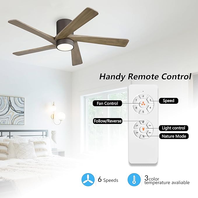 WINGBO 54 Inch Flush Mount DC Ceiling Fan
