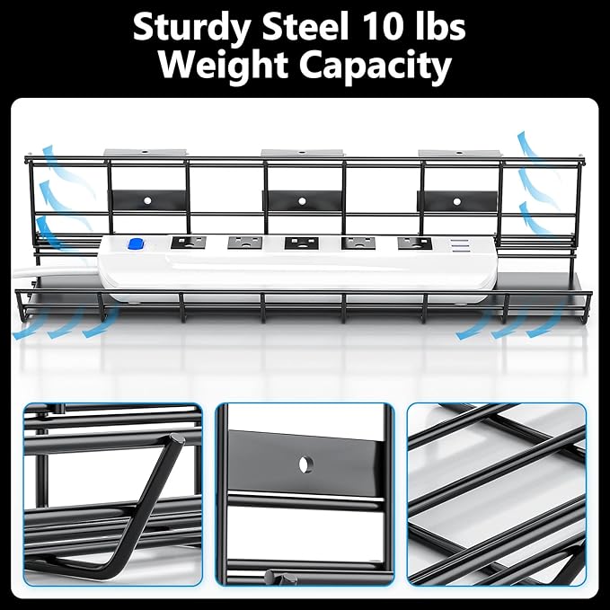 2 Pack DELAMU Under Desk Cable Management Tray, Metal Cord Cable Organizer