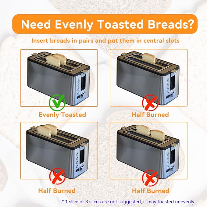 Mecity 4 Slice Toaster, Long Slot Toaster