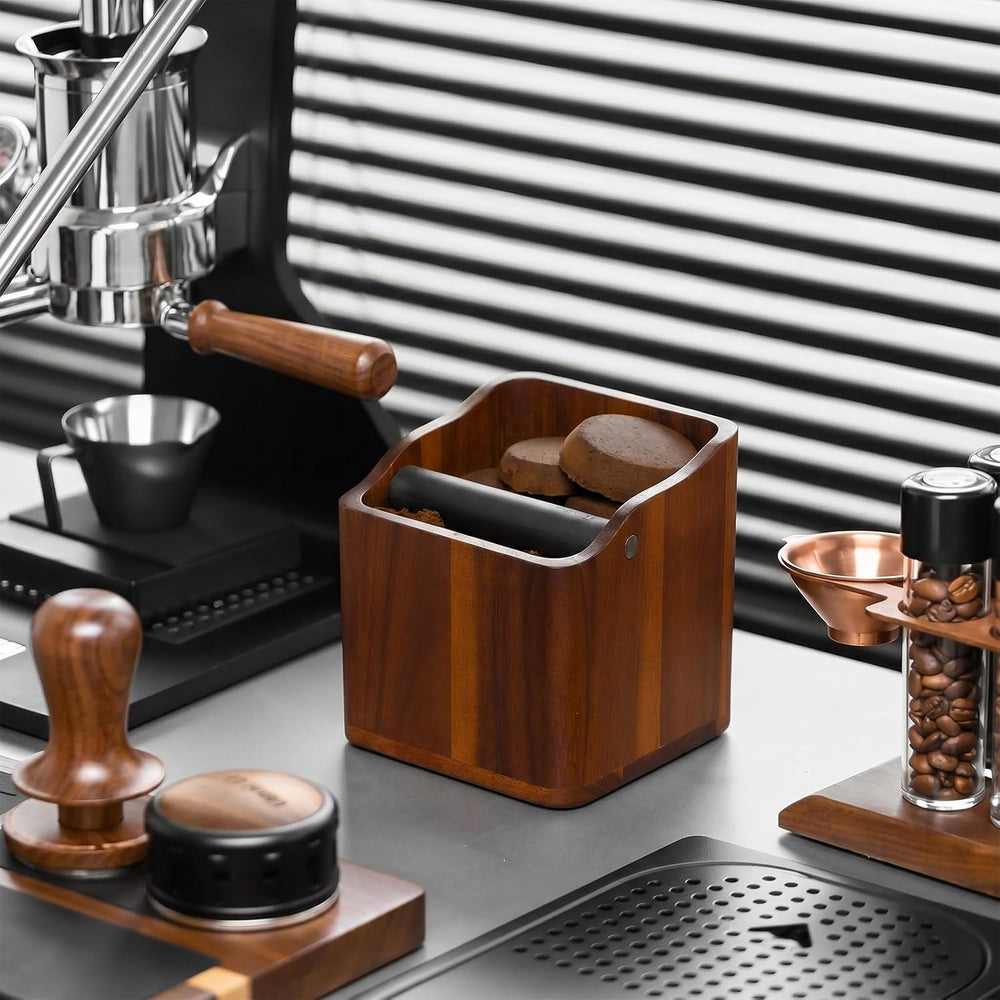 Hushee 5 Inch Espresso Knock Box, Acacia Wood Coffee Puck Knockbox with Remov...
