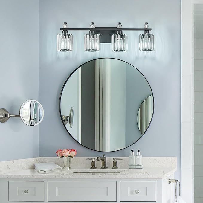 FDPBY Bathroom Vanity Lights 4-Light Sand Black Modern Crystal Vanity Light