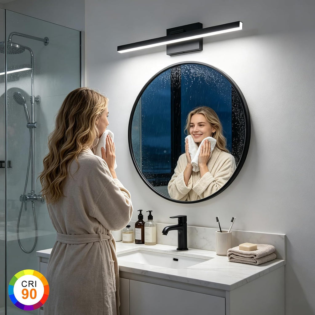 IZORRO Modern Bathroom Vanity Light 24 inch, Rotatable, 16W Dimmable Led Bathroom Light Fixture Over Mirror, Black Vanity Light Bar (Cool White 6000K)