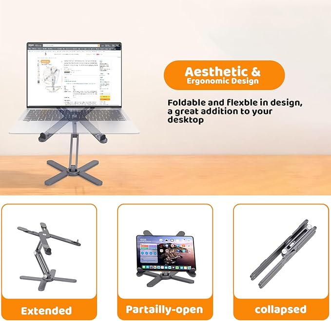 Laptop Stand with 360 Rotating Base, Computer Notebook Laptop Riser Metal Holder