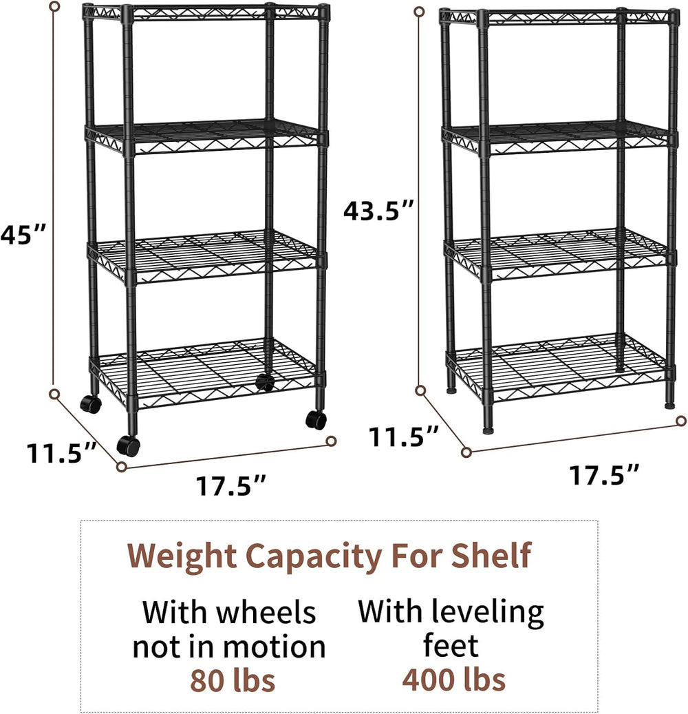 SINGAYE 4 Shelves Storage Shelf Wire Shelving Unit Metal Adjustable Wheels