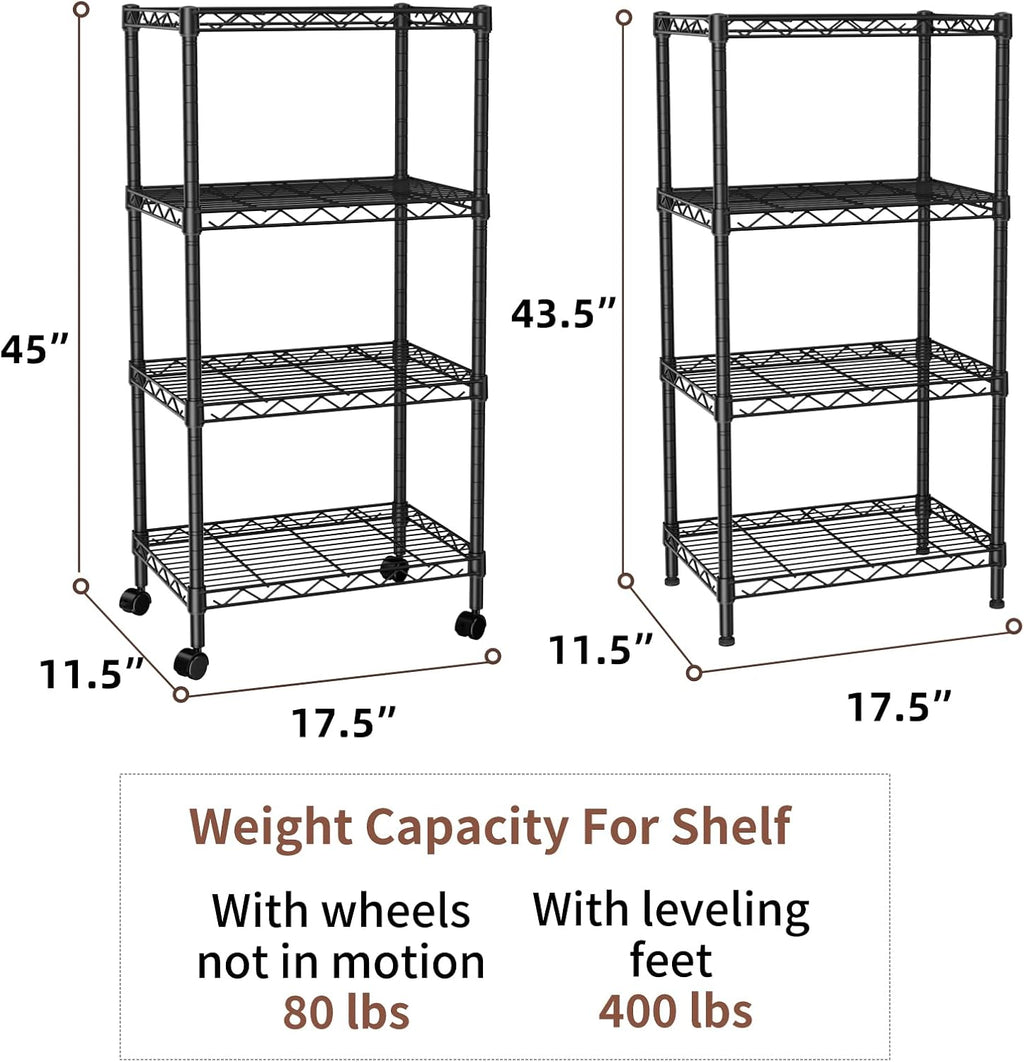 SINGAYE 4 Shelves Storage Shelf Wire Shelving Unit Metal Adjustable Wheels