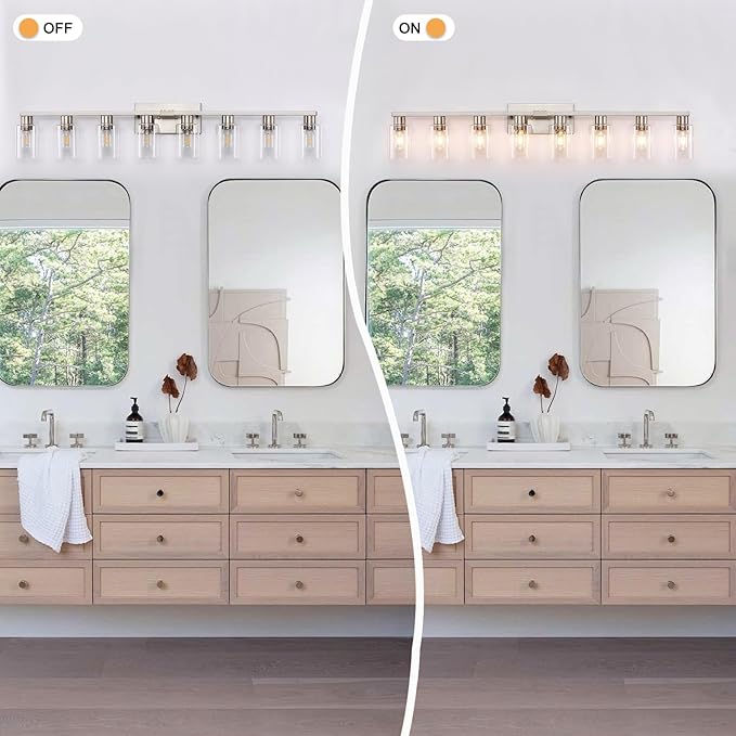 8 Light Bathroom Vanity Light, Large Brushed Nickel Vanity Lights Fixtures