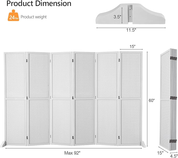 Bonnlo 4/6 Panel Pegboard Freestanding, 5 FT Portable Display Board Organizer