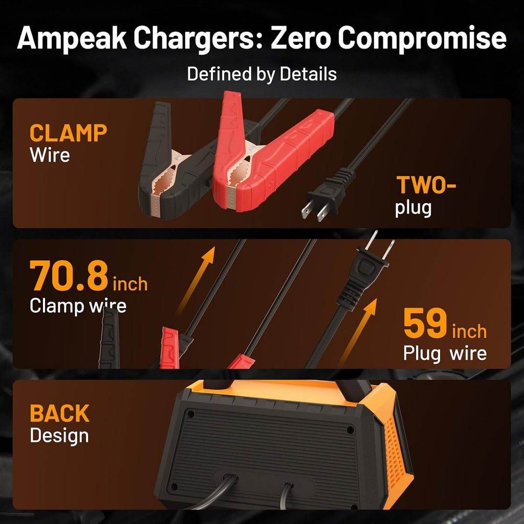 Ampeak 25A 12V Battery Charger, 2/10/25A Smart Maintainer, ETL Certified