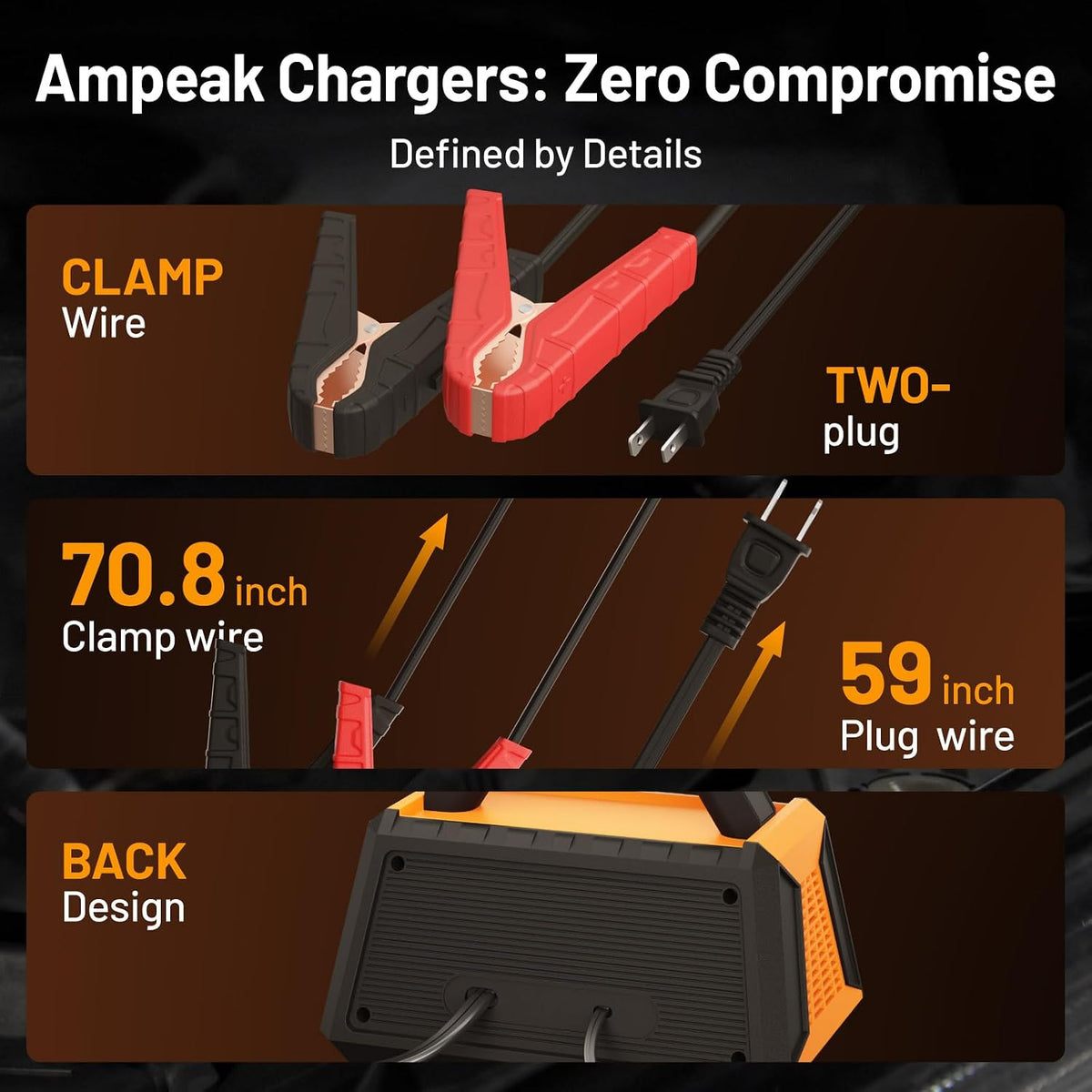 Ampeak 25A 12V Battery Charger, 2/10/25A Smart Maintainer, ETL Certified