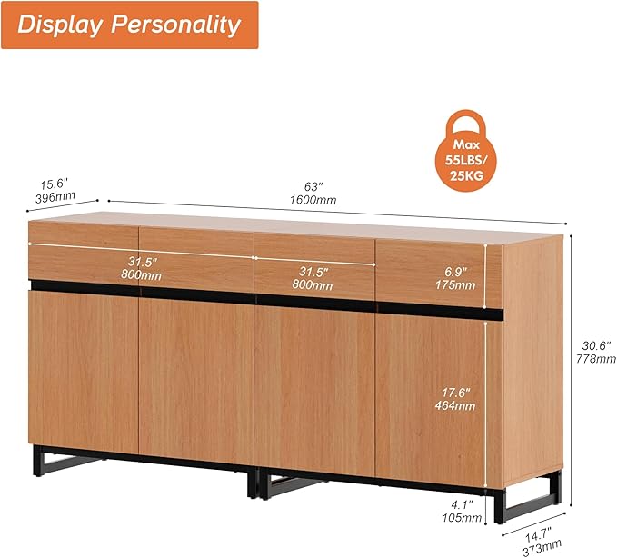 WAMPAT Modern TV Stand for TVs up to 70 inch, 2 in 1 Entertainment Center TV