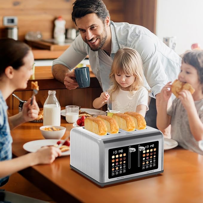 4 Slice Toaster Touch Screen, Stainless Steel Toasters Digital Timer, Dual