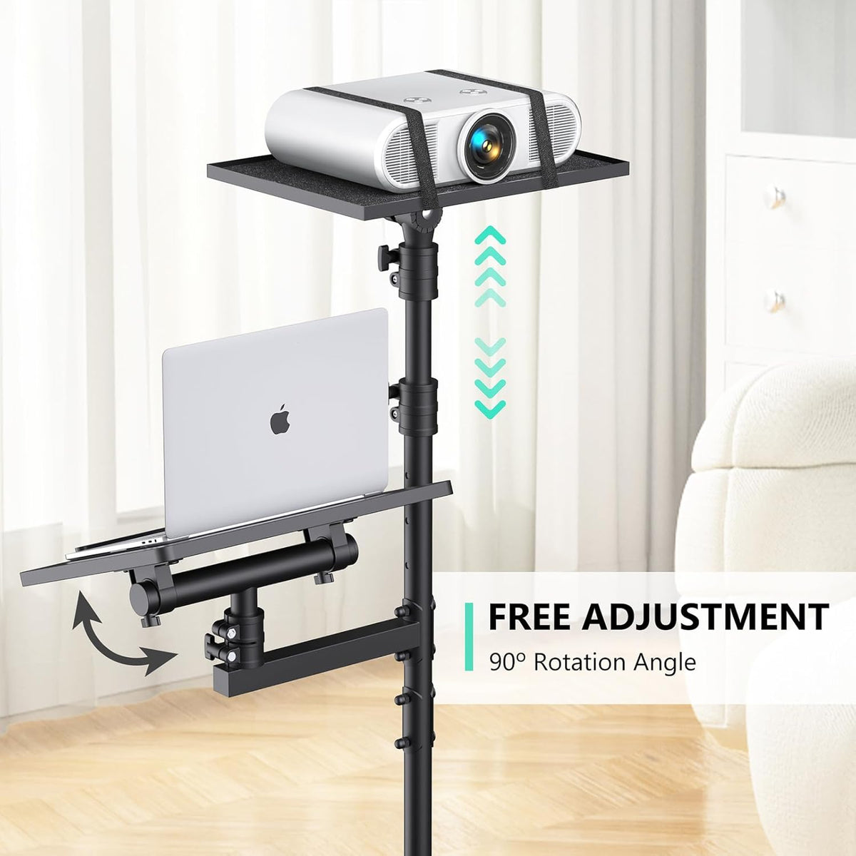 Projector Stand on Wheels, Dual-Tray Tripod Cart 45-64", Holds 20 lbs