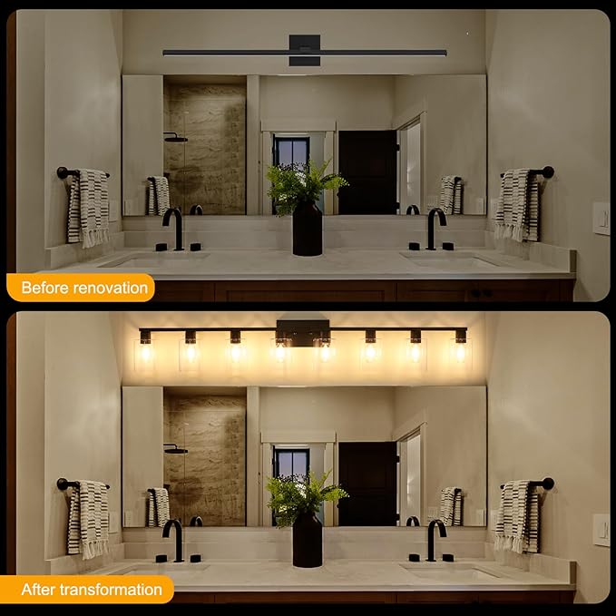 SOPEAS 8-Light Black Vanity Light Fixtures, Vanity Lights Clear Glass ShadeRust