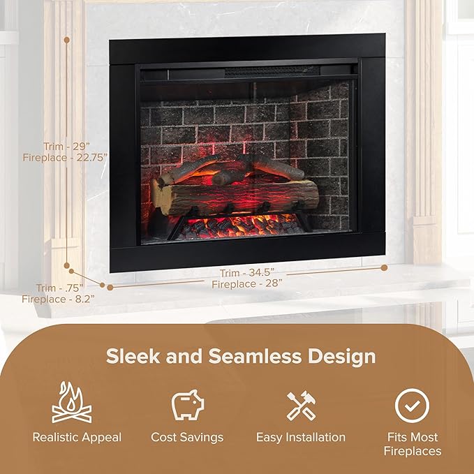 Modern Ember Uptown 28" Smart Electric Fireplace Insert + Trim Kit, Alexa/WiFi