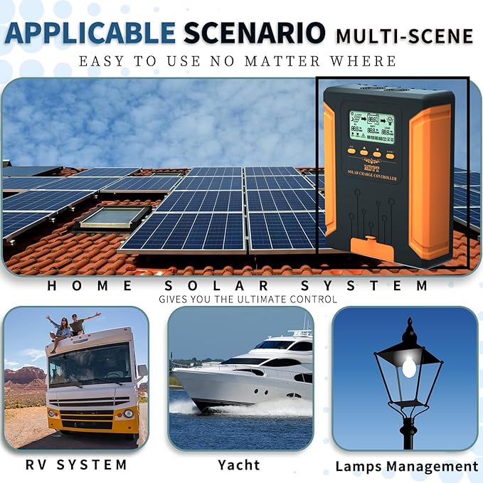 80A 180V MPPT Solar Charge Controller 12V/24V/36V/48V Auto, Heat-Dissipating
