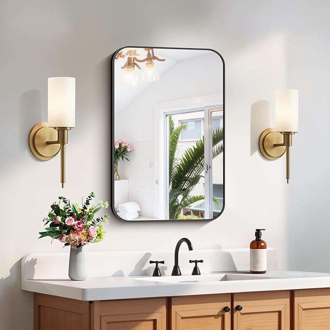 FORBATH Black Bathroom Mirror for Over Sink, Wall Mirror 16x24 Inch