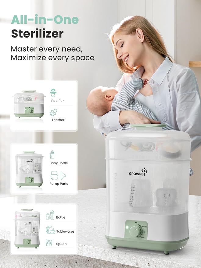 Grownsy Adjustable 4 in 1 Large Bottle Sterilizer and Dryer, 8 Bottles Capacity