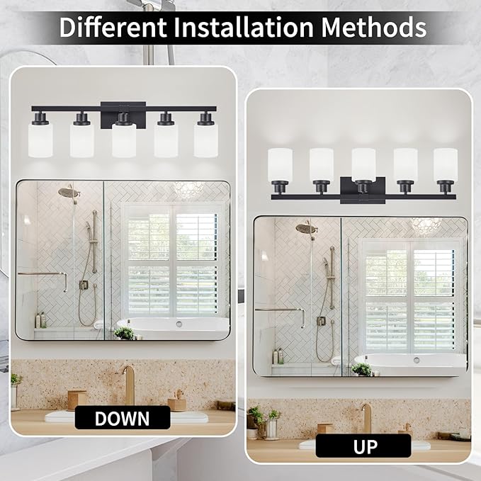 DIKAIDA Bathroom Vanity Light, 5-Light Vanity Lighting Fixture Over Mirror