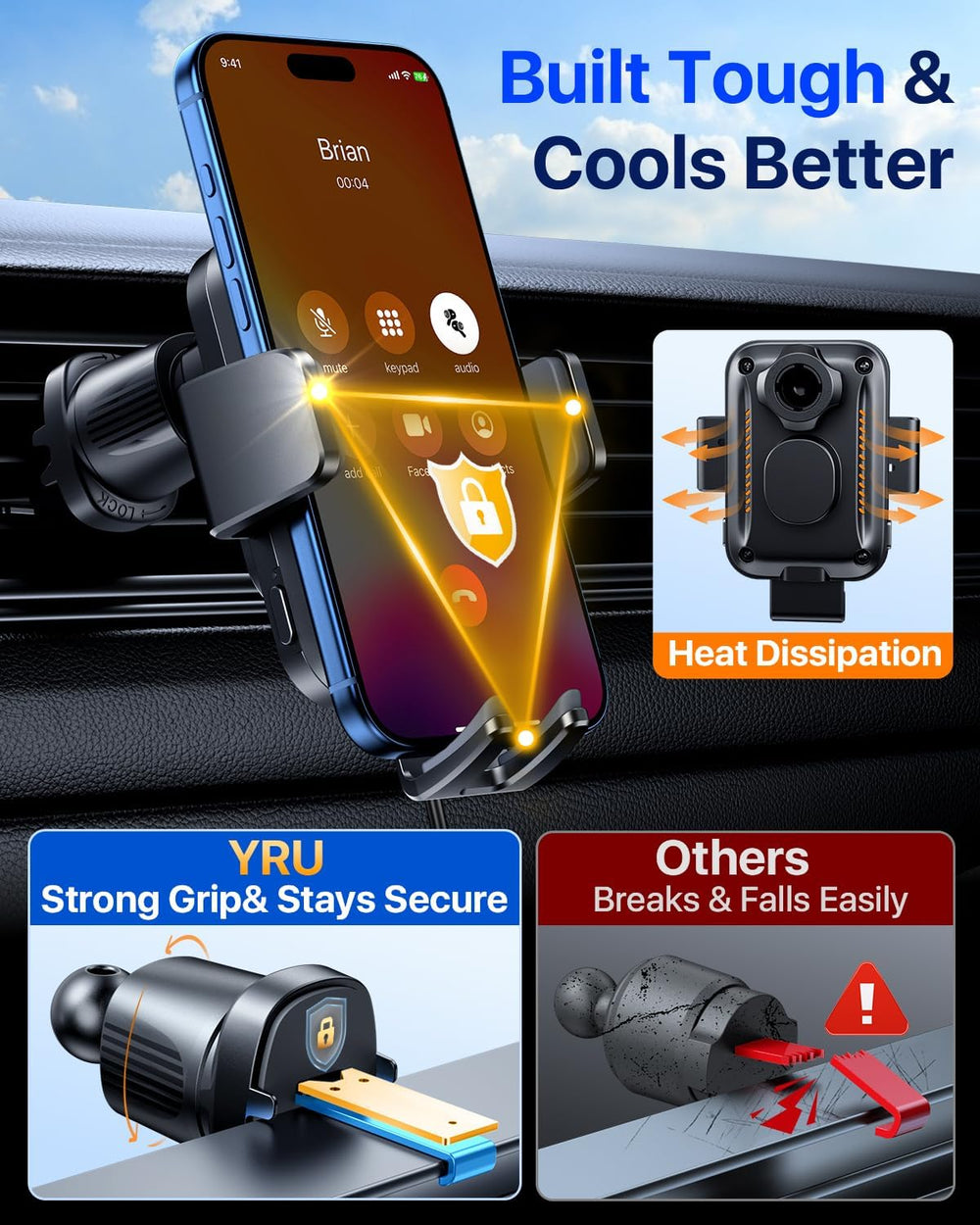YRU Wireless Car Charger 【90+LBS Strongest】 15W Auto Clamping Phone Holder