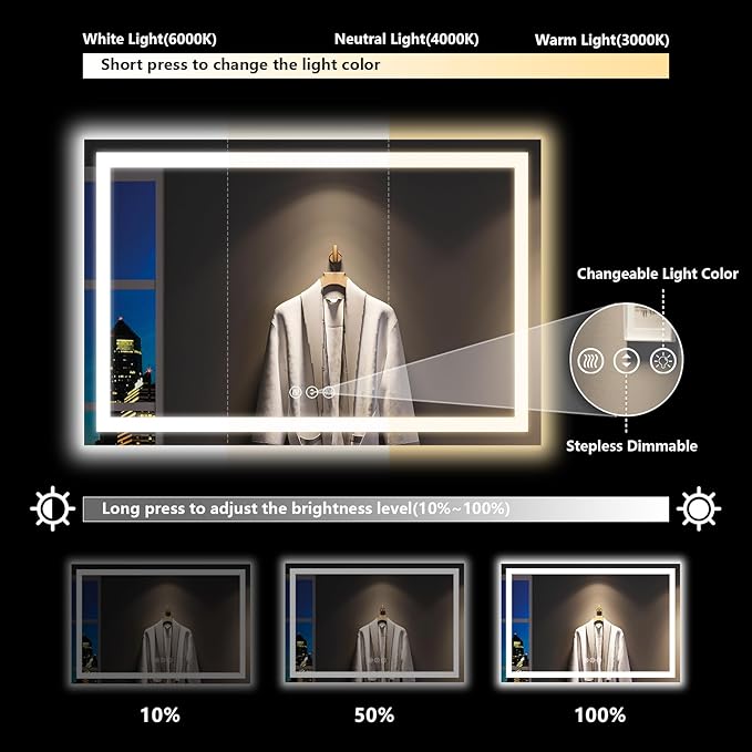 YEELAIT 60x40 Inch LED Bathroom Mirror