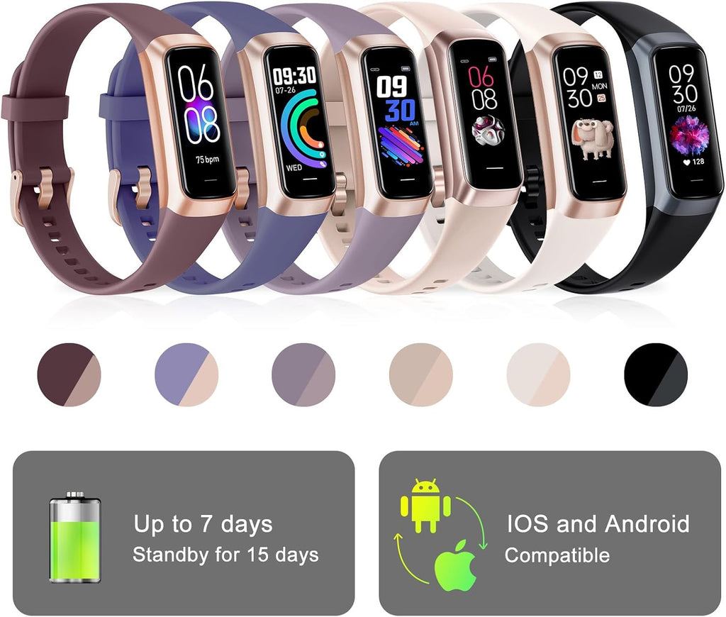 Fitness Tracker with 24/7 Heart Rate, Activity Trackers with Blood Pressure Sleep Monitor, 1.10" AMOLED Screen Step Tracker, Waterproof Step Counter, Health Smart Watch Pedometer for Women Men
