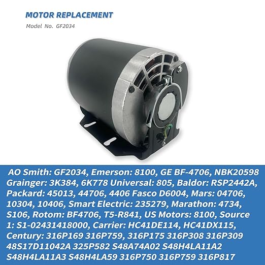 GF2034 Blower Motor 1/3HP 115V 60Hz 1725RPM 48FR Replaces Packard 45013 Ao
