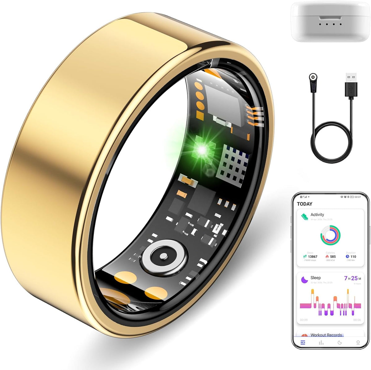 Smart Ring for Women Men, Sleep Activity Health Tracking Ring, Gold 11