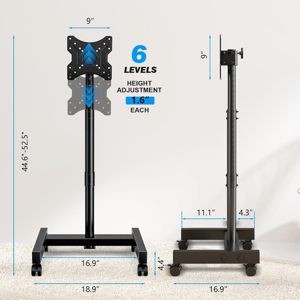 YOMT Rolling TV Stand for 13-50 Inch TVs, Support 90° Screen Rotation
