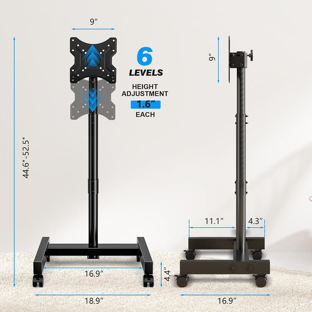 YOMT Rolling TV Stand for 13-50 Inch TVs, Support 90° Screen Rotation