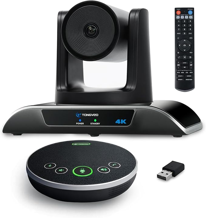 TONGVEO 4K Conference Room Camera System, AI Auto-Tracking PTZ Camera 5X