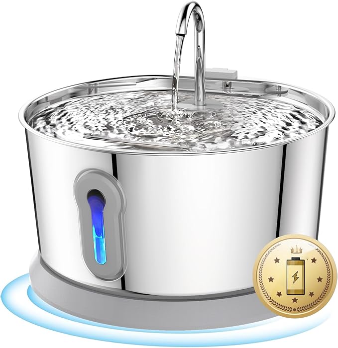 Battery Operated Cat Water Fountain Wireless, 4L/135oz Stainless Steel Pet