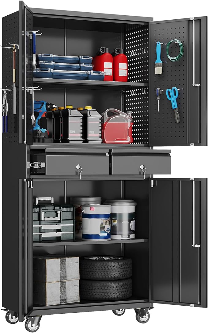 Garage Storage Cabinet with Wheels and Doors, Required Assembly