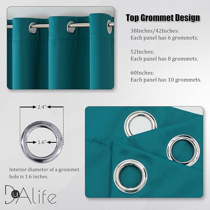 DUALIFE 120 Inch Length Teal Curtains 2 Panels Set Grommet Curtain Drapes