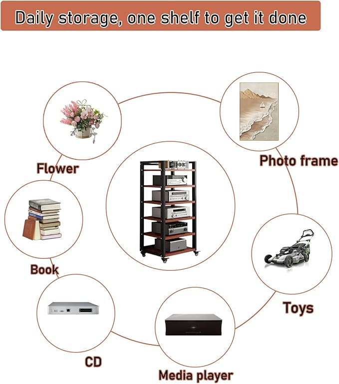 Dernoing 6 Tier Audio Rack Tower, CD Record Player Stereo Receiver AV Equipment