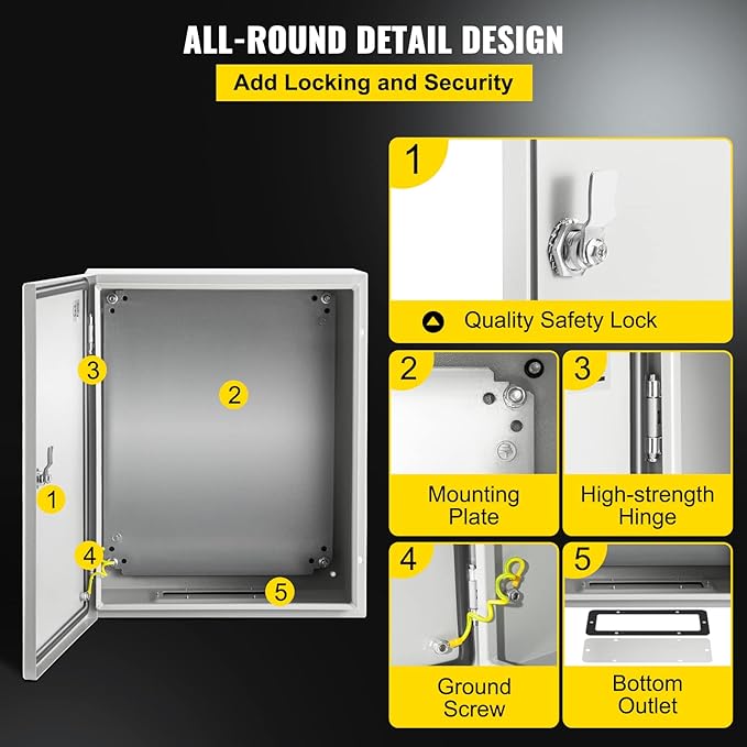VEVOR NEMA Steel Enclosure, IP66 Waterproof & Dustproof, Outdoor/Indoor