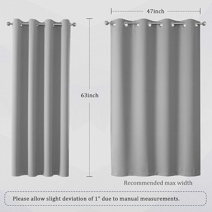 DUALIFE Grey Room Darkening Blackout Curtains Solid Thermal Insulated Grommet (Set of 2)
