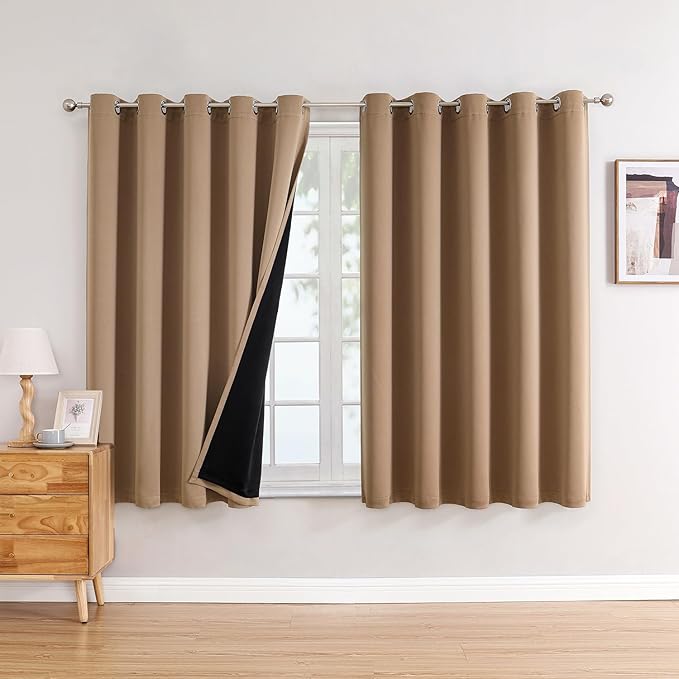 ChrisDowa 100% Blackout Curtains 63 inch Long
