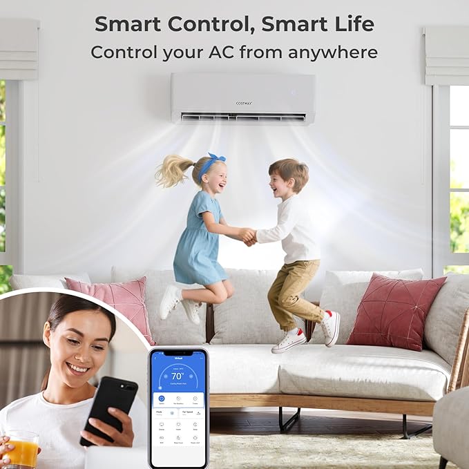 COSTWAY 18k Dual 2 Zone Mini Split Air Conditioner, 22 SEER2 7000 BTU+ 7000 BTU