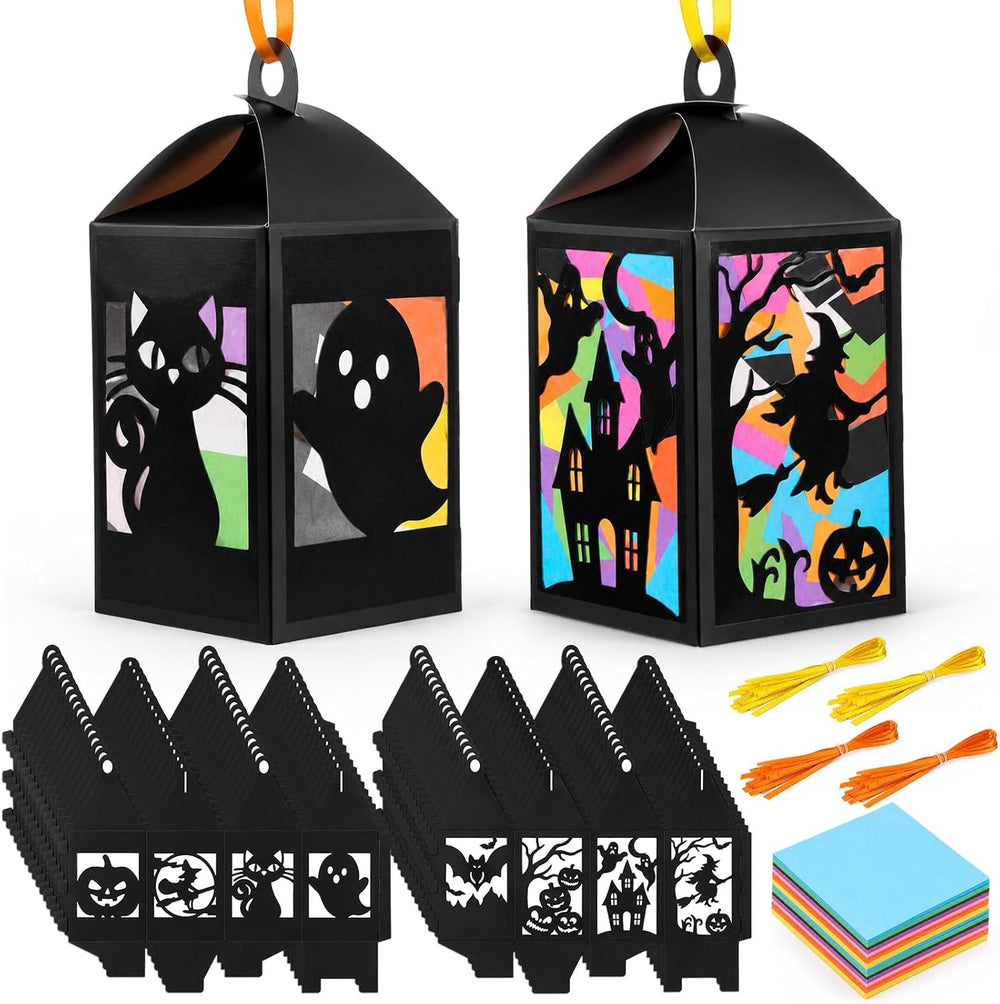 40 Sets Halloween Paper Lantern Crafts Bulk Pumpkin Ghost Suncatcher Kit