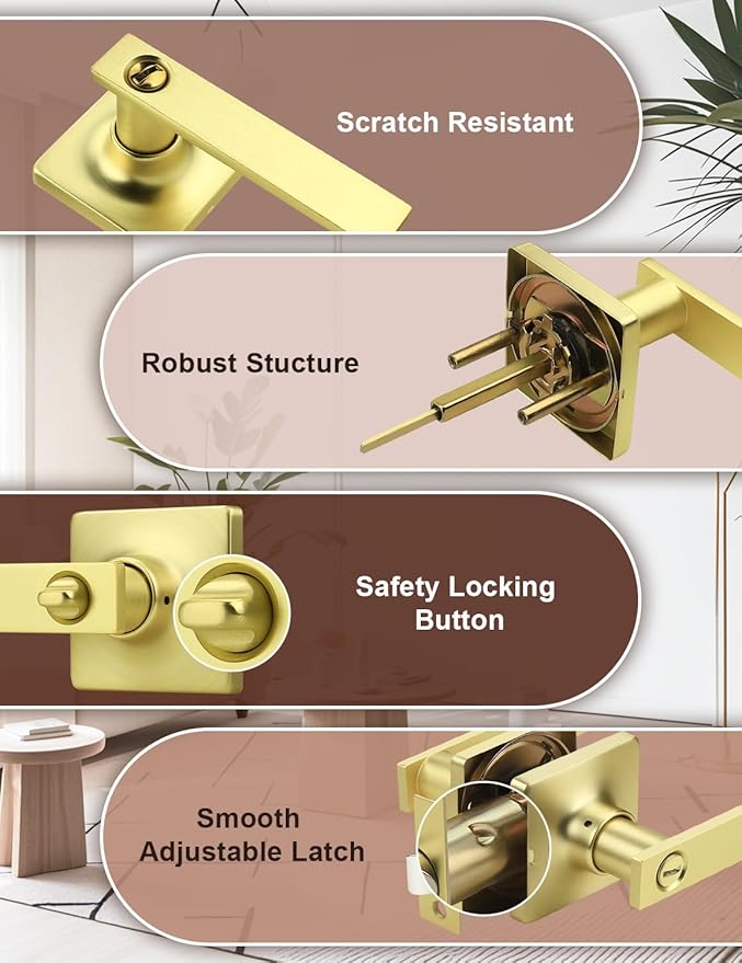Mengico 5 Pack Gold Privacy Lever Door Handle Interior