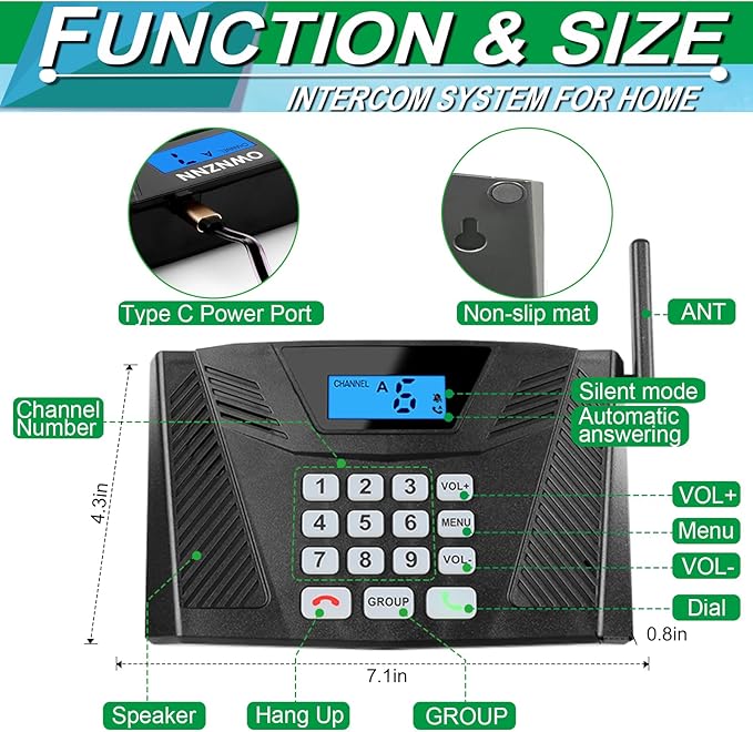 SANZUCO Intercoms Wireless for Home Upgraded, 5300ft Full Duplex Intercom