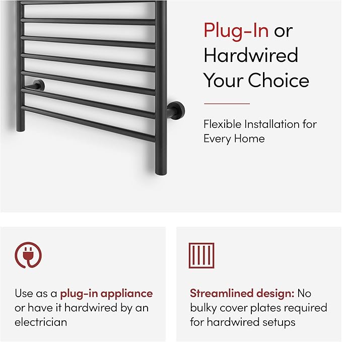 Heated Towel Rack, 10-Bar Wall-Mounted Electric Towel Warmer, Matte Black