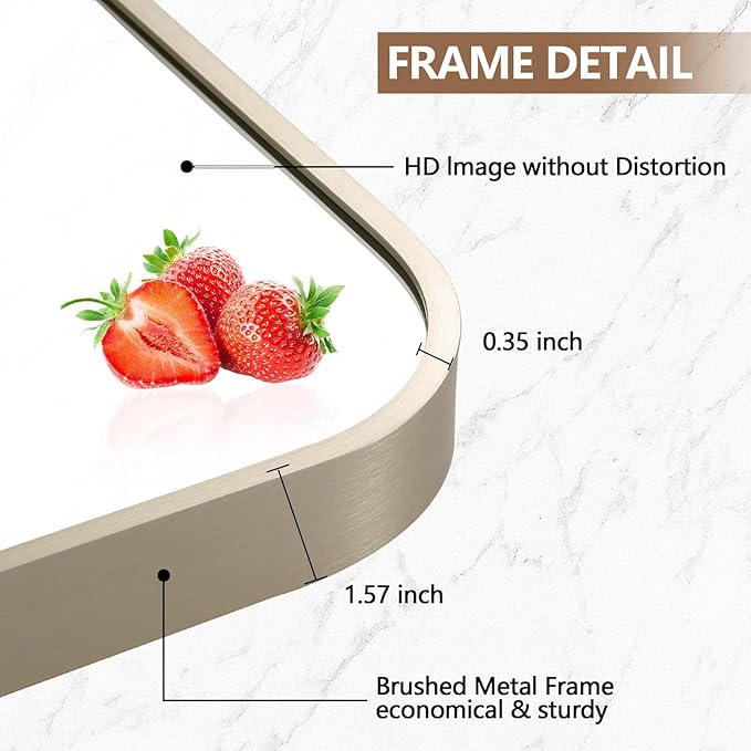 40x30 Inch Brushed Nickel Bathroom Mirror, Framed Rectangle Mirror