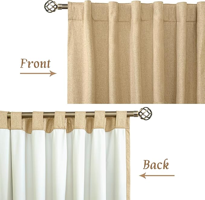 LAMIT 40 Inch Length 100% Blackout Linen Curtains, Linen Textured Thermal