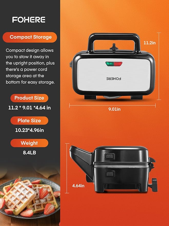 FOHERE Sandwich Maker 3 In 1 Waffle Maker