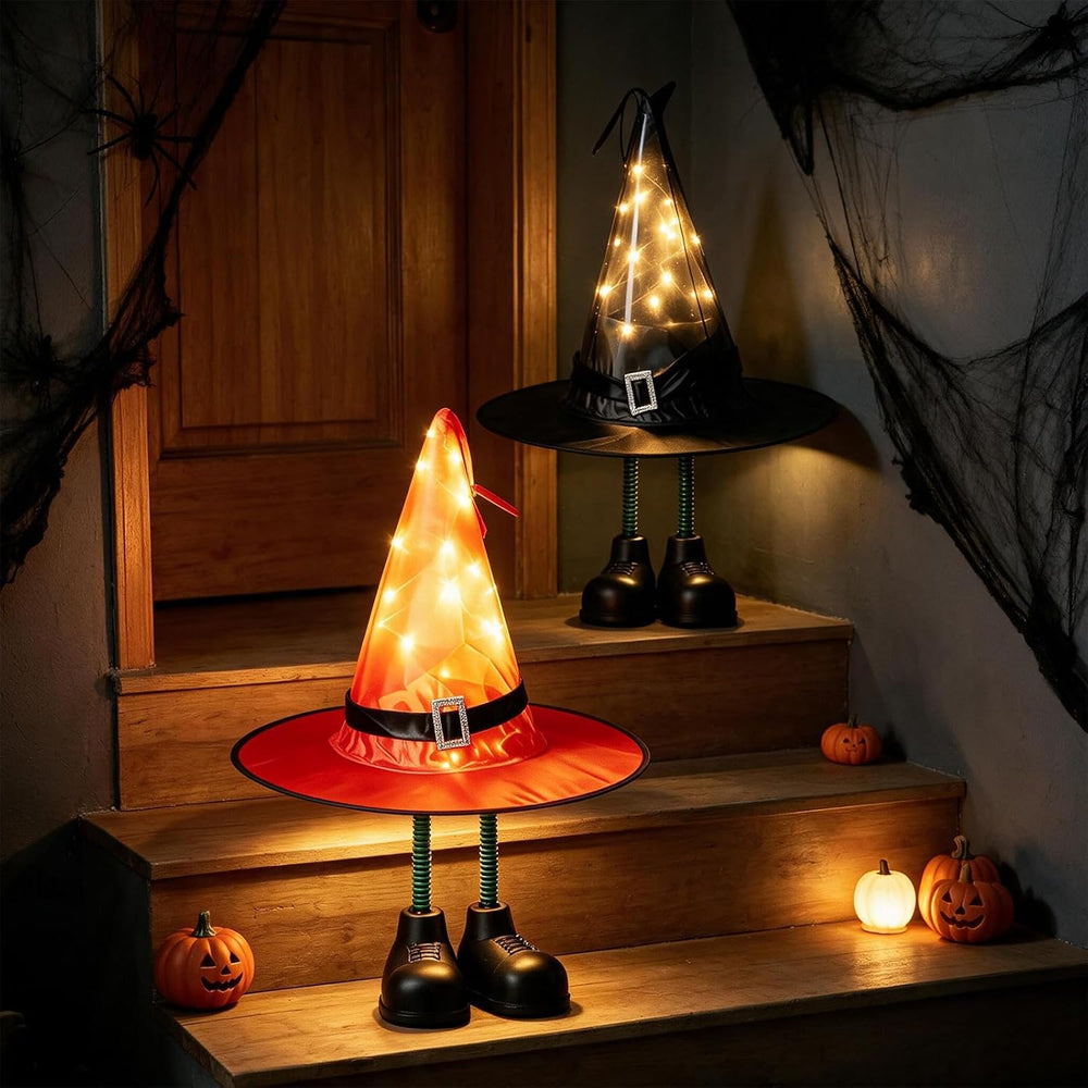 Halloween Decorations – 2 Pack Spooky Light Up Witch Hat Ornaments