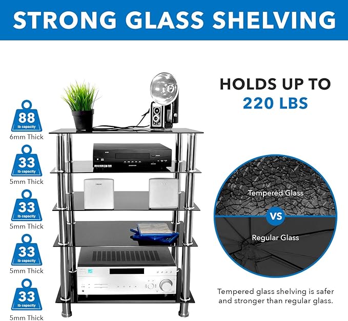 Mount-It! Tempered Glass AV Component Media Stand, Audio Tower and Media Center